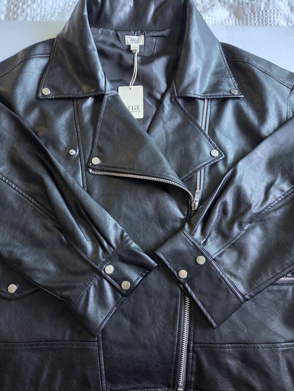 A.n.a Faux Leather Black Moto Jacket - Picture 4 of 8